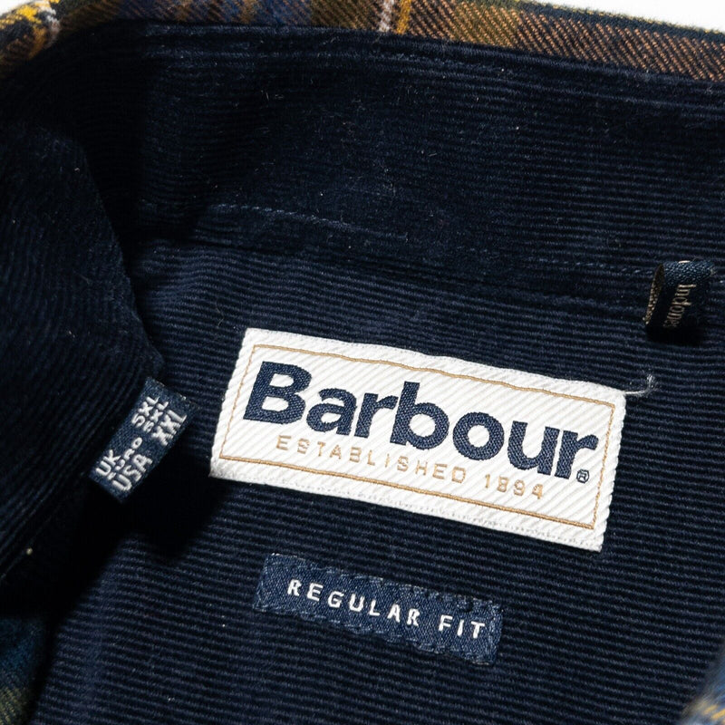 Barbour Flannel Shirt 2XL Regular Fit Men Castlebay Long Sleeve Blue Green Plaid