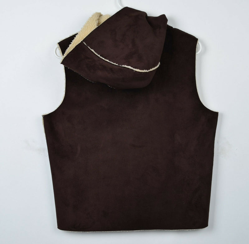 Lauren Ralph Lauren Women's Petite Small Brown Suede Sherpa Lined Hooded Vest