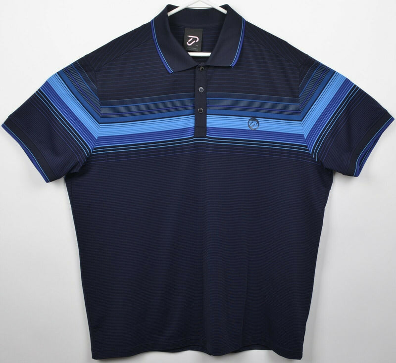 IJP Design Men's 2XL Snap Collar Navy Blue Striped Wicking Golf Polo Shirt