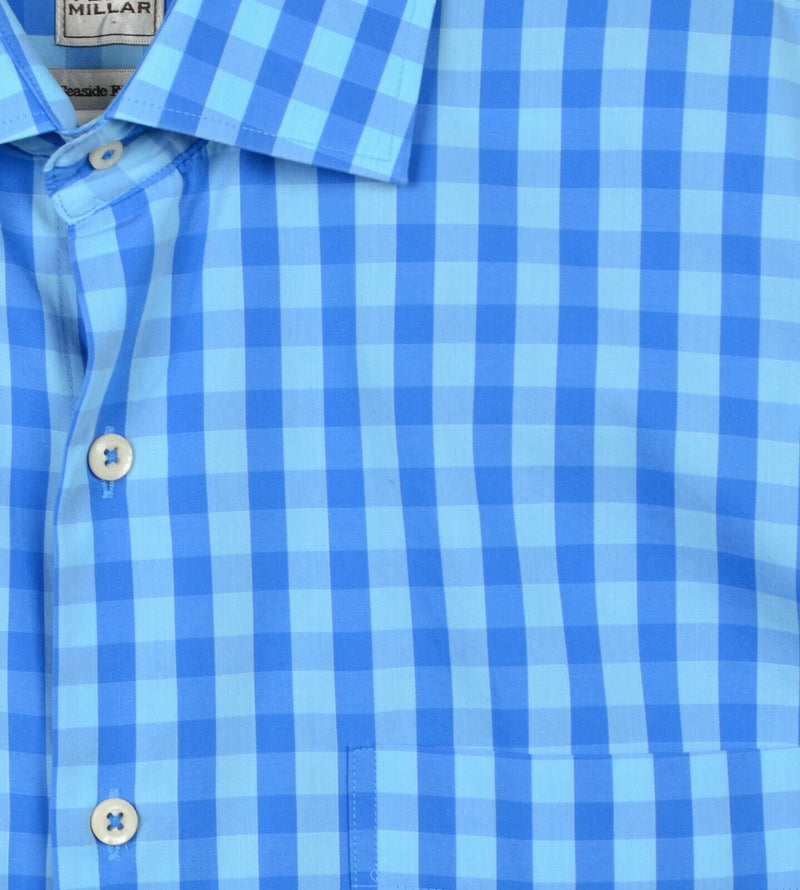 Peter Millar Men’s XL Seaside Finish Blue Plaid Long Sleeve Button-Front Shirt