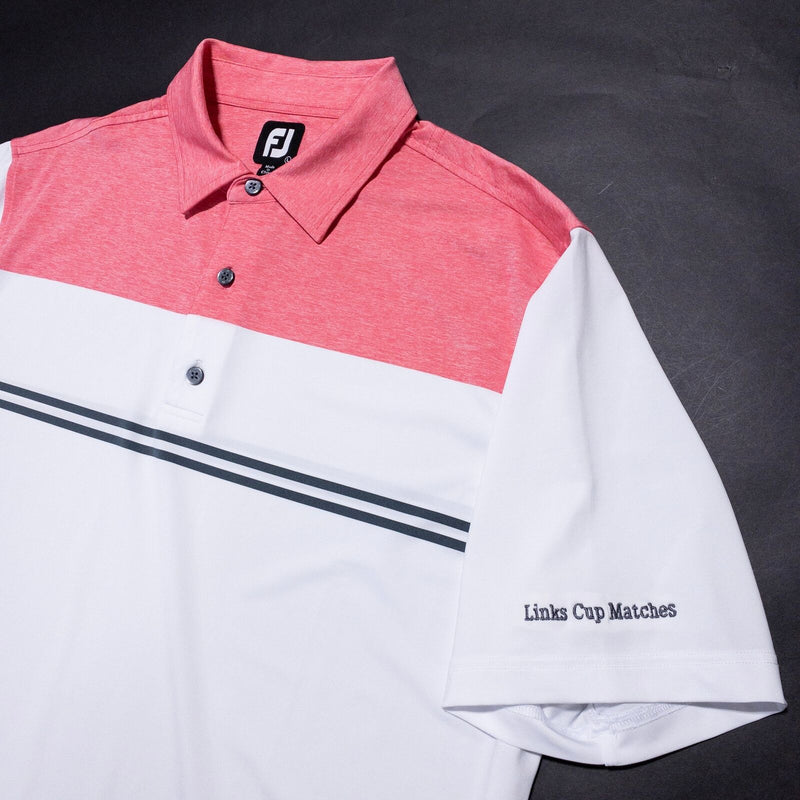 FootJoy Golf Shirt Men's Large White Pink Striped Wicking Performance Polo