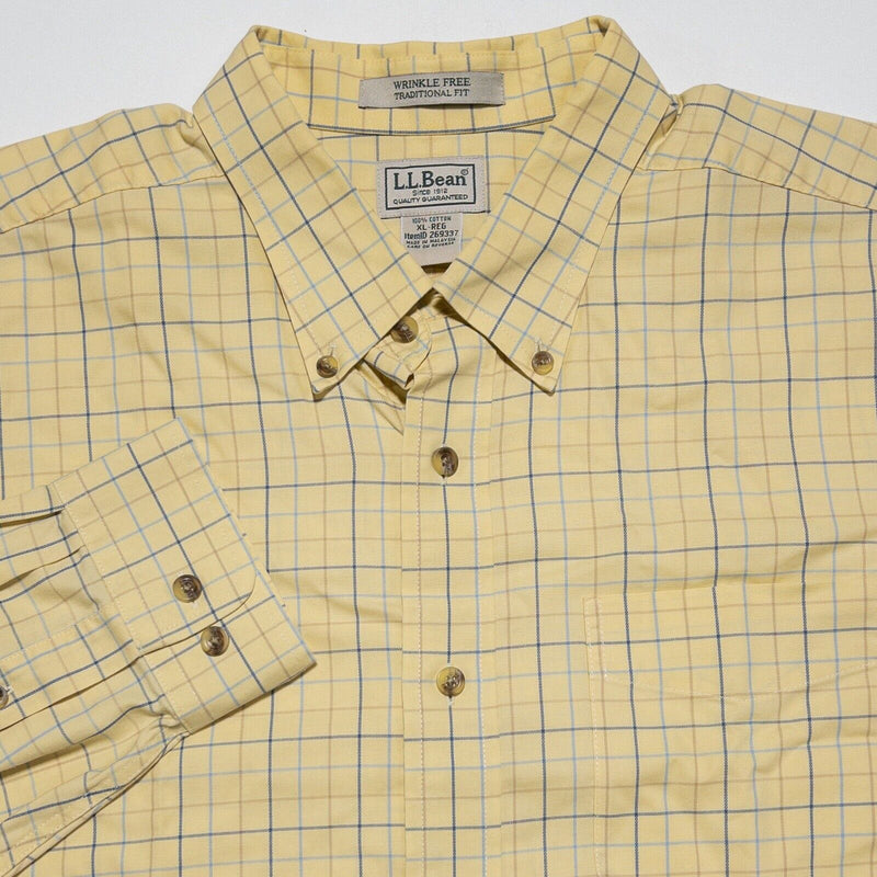 L.L. Bean Shirt XL Men's Long Sleeve Wrinkle Free Button-Down Yellow Plaid
