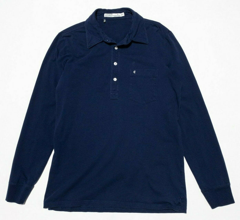 Criquet Long Sleeve Polo Medium Men's Shirt Pocket Solid Navy Blue Collared