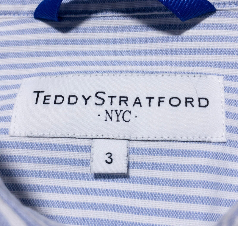 Teddy Stratford Shirt Men's 3 Blue White Striped Long Sleeve Zip Front Button