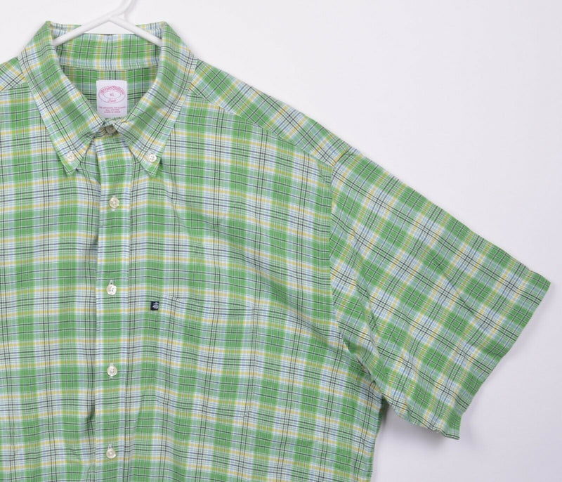 Brooks Brothers Men's XL Green Plaid Short Sleeve Button-Down Shirt