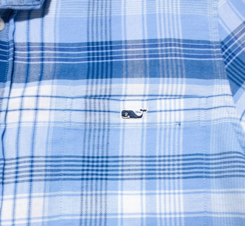 Vineyard Vines Slim Fit Tucker Shirt Medium Men's Beach Flannel Blue Plaid Whale