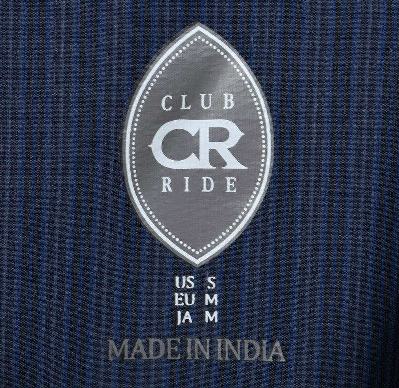 Club Ride Men's Small Snap-Front Blue Striped Zip Pockets Casual Cycling Shirt