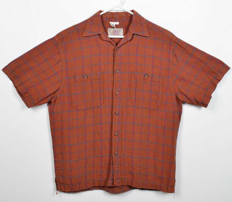 The Territory Ahead Men's Medium Linen Silk Blend Rust Orange Plaid Button Shirt