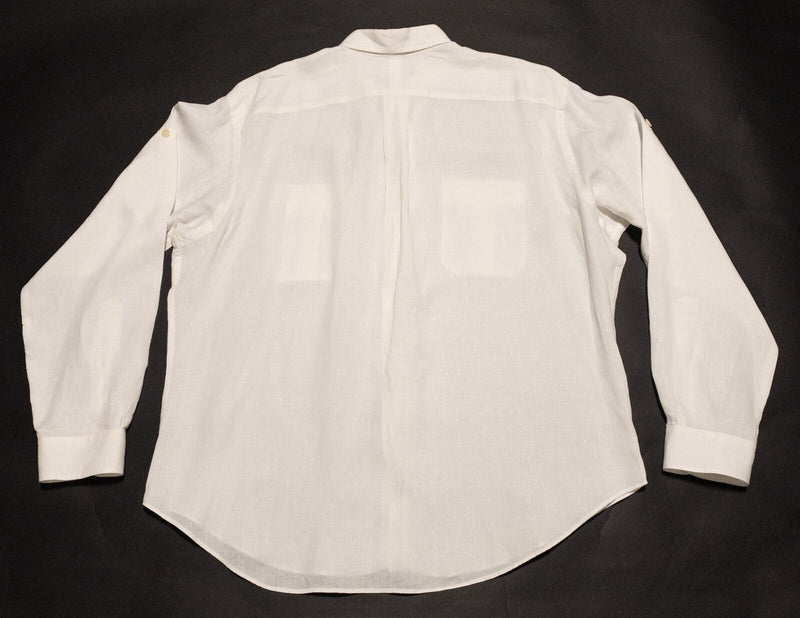 Polo Ralph Lauren Linen Shirt Men's XL Long Sleeve Solid White Pockets Beach