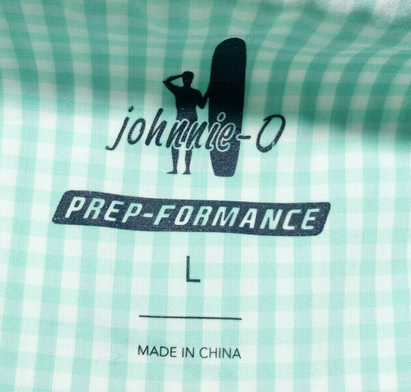 johnnie-O Prep-Formance Men's Large Shirt Bamboo Mint Green White Check Preppy