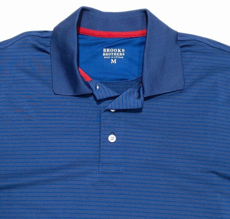 Brooks Brothers Golf Polo Medium Men's Blue Striped Polyester Wicking Stretch