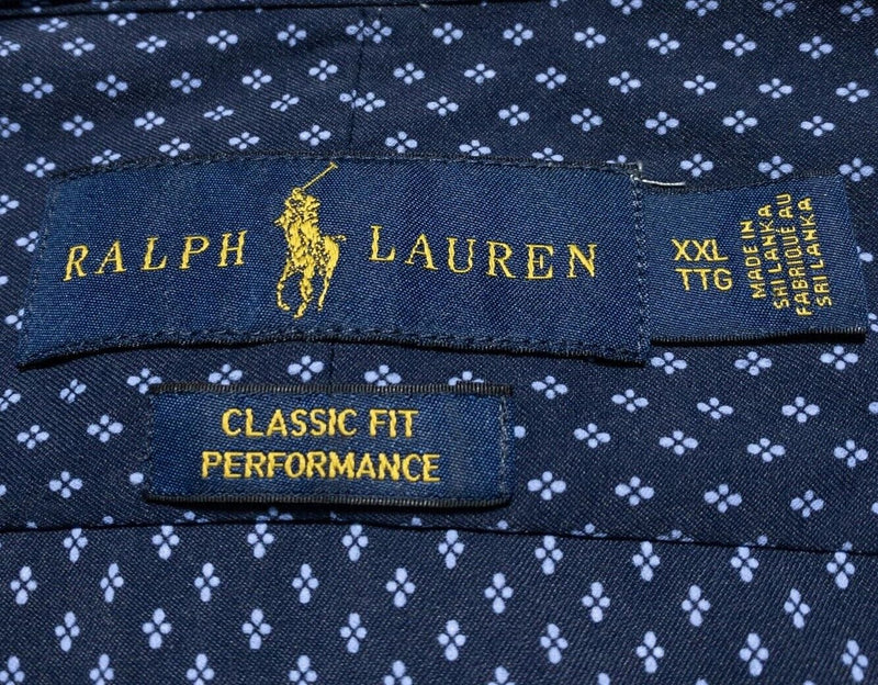 Polo Ralph Lauren Performance XXL Men's Long Sleeve Polka Dot Navy Blue Stretch