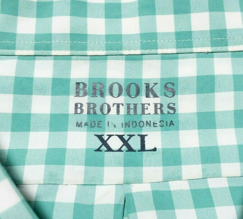 Brooks Brothers Men's 2XL Nylon Blend Wicking Green Gingham Button-Down Shirt