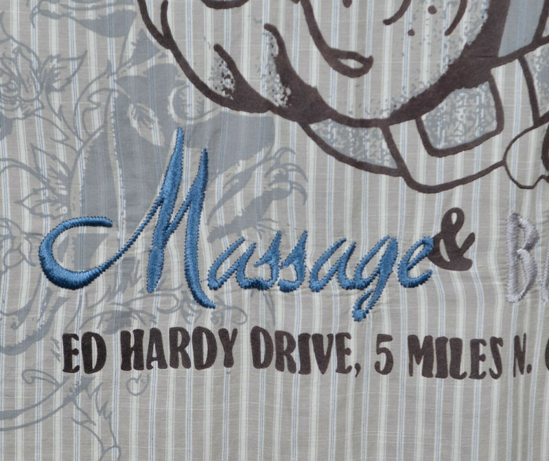 Ed Hardy Men's Sz XL Pearl Snap Dog "Massage & Bathhouse" Short Sleeve Shirt