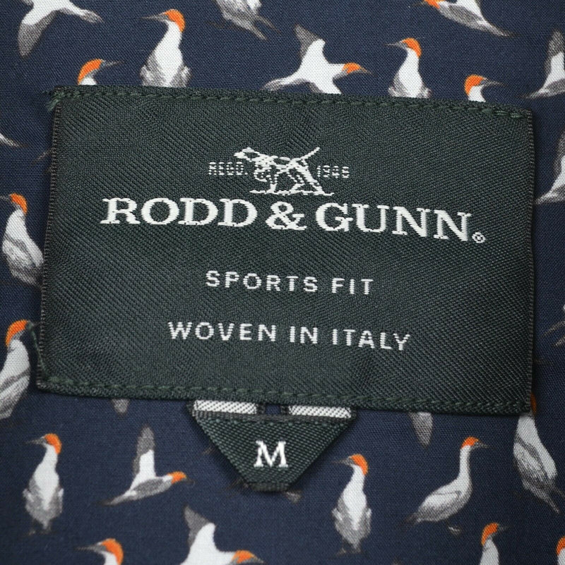 Rodd & Gunn Men's Sz Medium Sports Fit Bird Pattern Navy Blue Button-Front Shirt