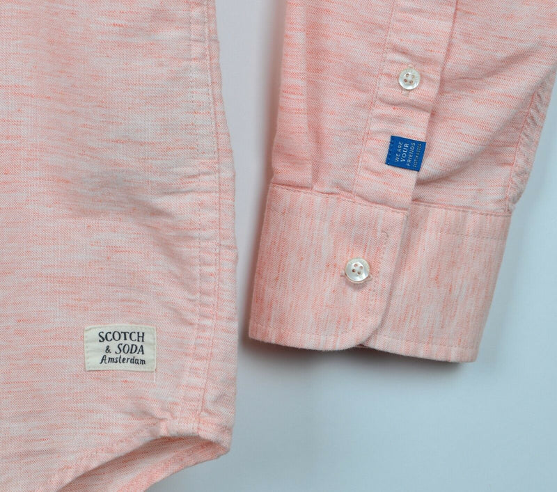 Scotch & Soda Men's Sz XL Peach Pink Chambray Cotton Polyester Blend Shirt