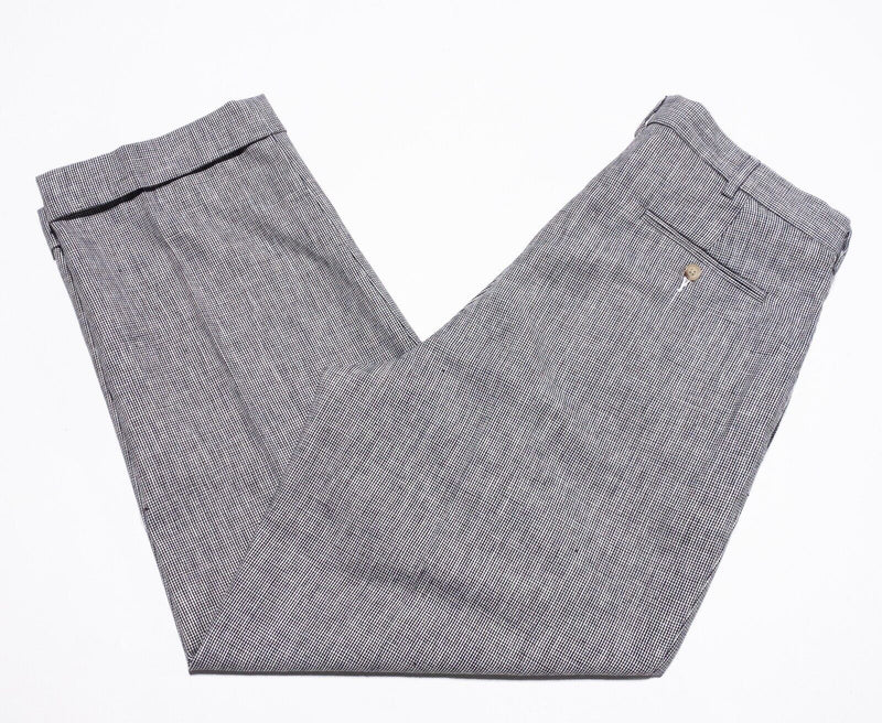 Polo Ralph Lauren Linen Pants Men's 36x32 Pleated Houndstooth Plaid Gray Vintage