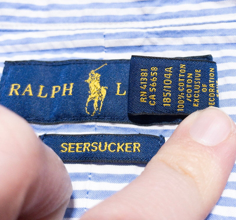 Polo Ralph Lauren Seersucker Shirt Mens XL Button-Down Blue White Striped Preppy