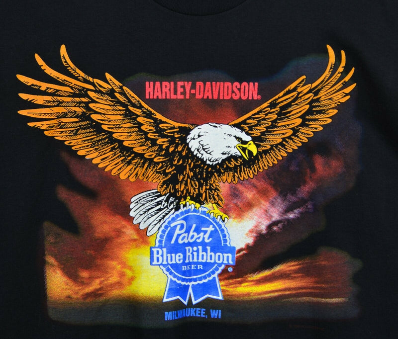 Vintage 1993 Harley-Davidson Men's 2XL PBR Pabst Blue Ribbon Beer Eagle T-Shirt