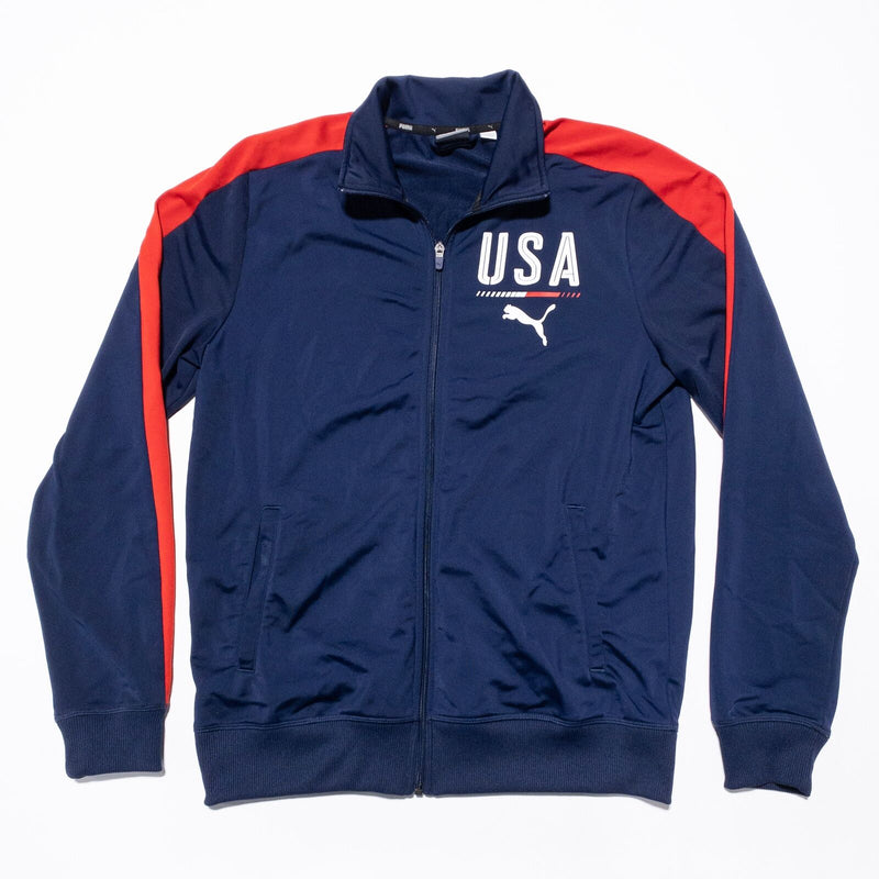 Puma USA Track Jacket Men's Medium Blue Red Full Zip Olympic Fan T7 Soccer