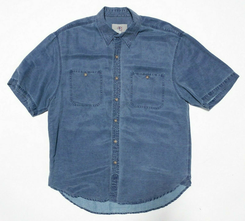 Territory Ahead Men's Large Shirt Silk Linen Blend Blue Short Sleeve Button