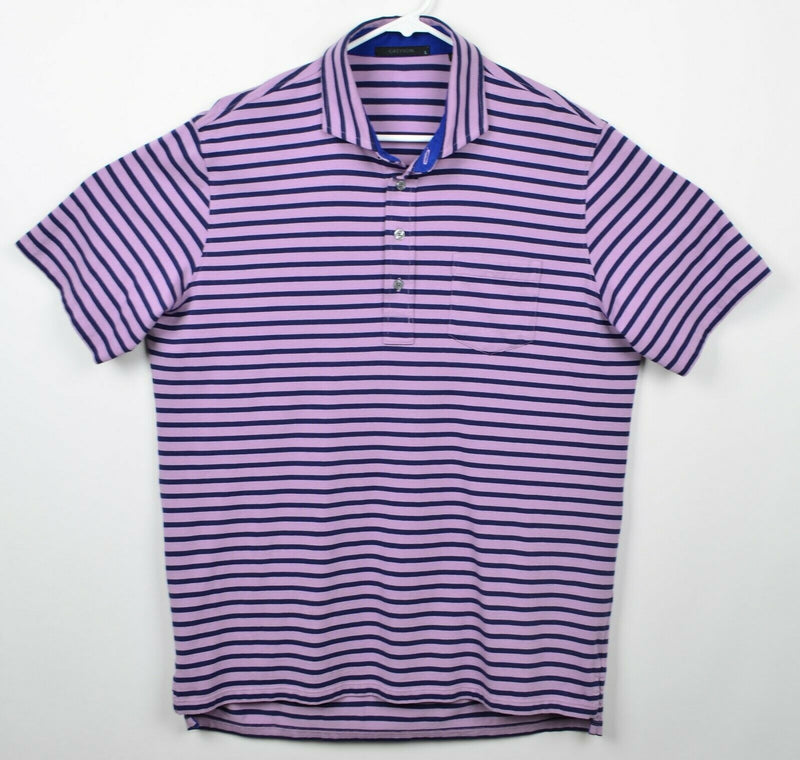 Greyson Men's Sz Large Purple Striped Pima Cotton Modal Blend Polo Golf Shirt