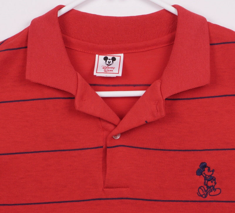 Vtg 80s Disney Wear Men's Sz XL Mickey Mouse Red 50/50 Striped Polo Shirt