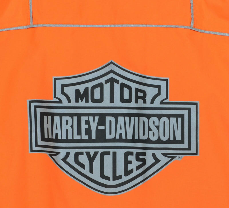 Harley-Davidson Mens Large GoreTex Orange Reflective Hood Motorcycle Rain Jacket
