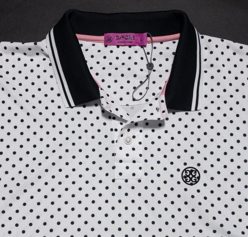 G/Fore Golf Men's Large Polka Dot White Black Shirt Logo Wicking Stretch