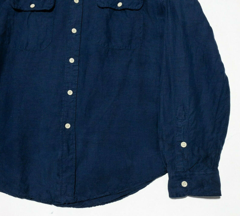 Polo Ralph Lauren Linen Silk Blend Shirt Safari Navy Blue Button-Front Men's XL