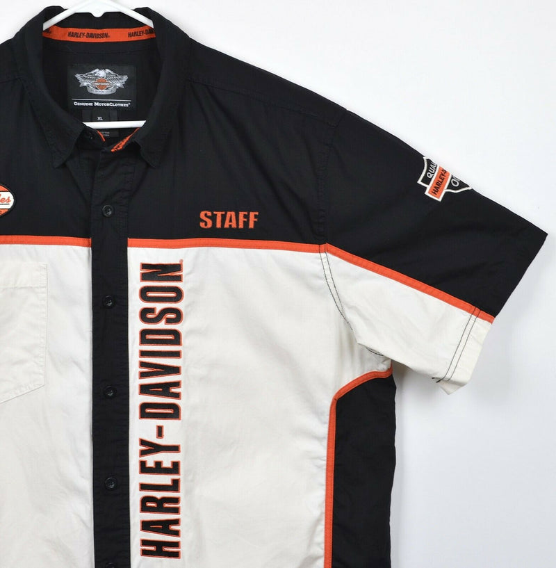 Harley-Davidson Men's XL Staff Black White Embroidered Uniform Mechanic Shirt