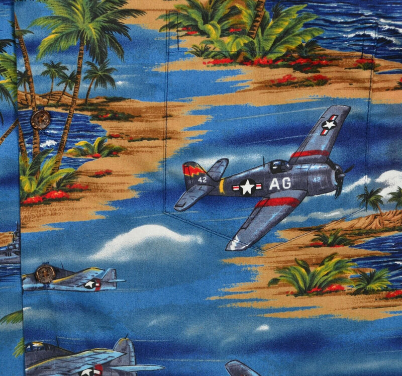 RJC Hawaiian Men's 2XL Bomber WWII Military Fighter Planes Hawaiian Camp Shirt