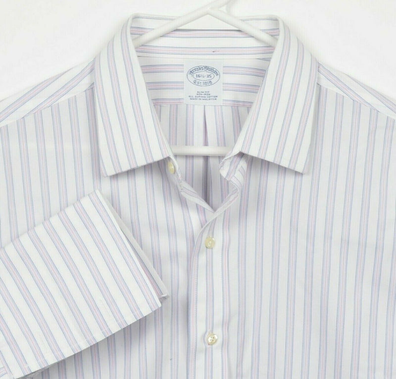 Brooks Brothers Men's 16.5/35 Slim Fit French Cuff Non-Iron Striped Dress Shirt