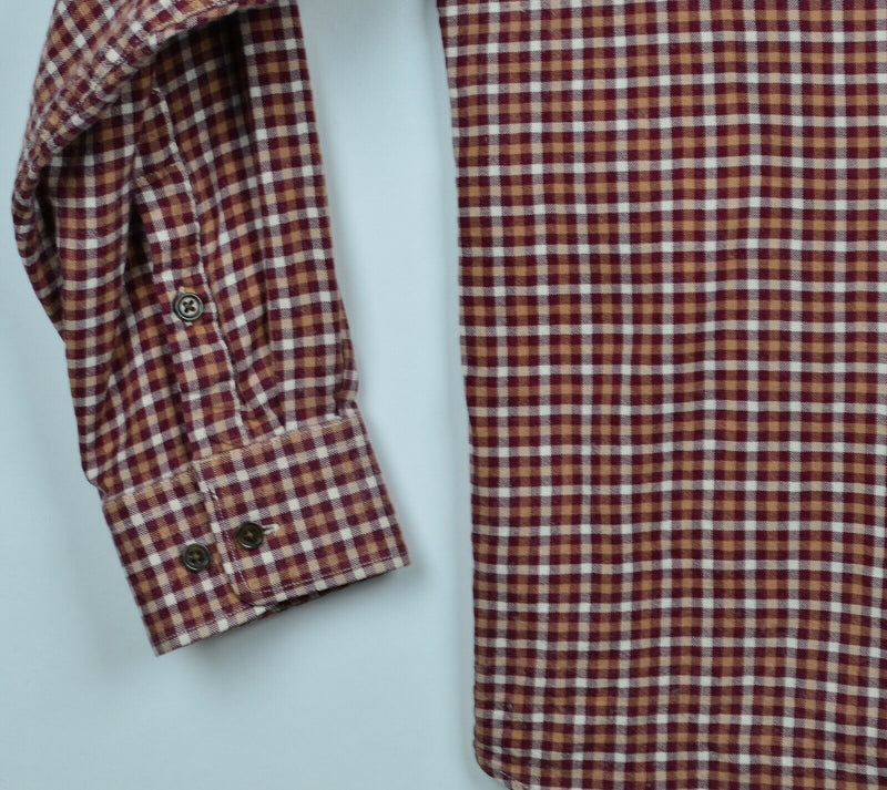 Orvis Signature Men's Sz Large Silk Wool Blend Brown Burgundy Red Plaid Shirt