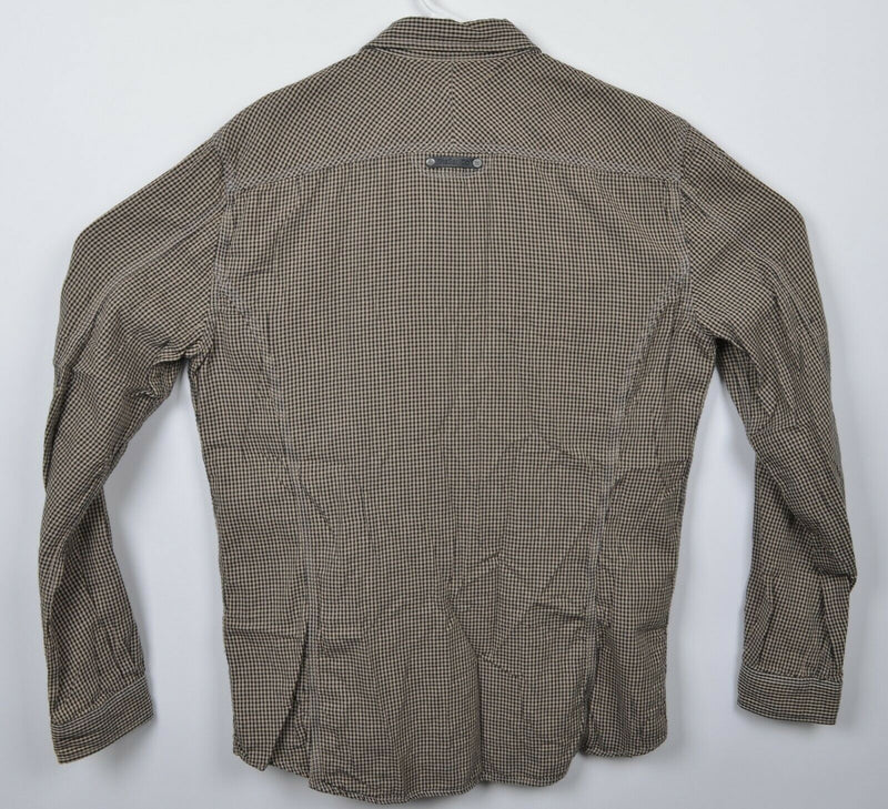 Diesel Co. Men's XL Slim Fit Tan Black Check Designer Button-Front Flannel Shirt