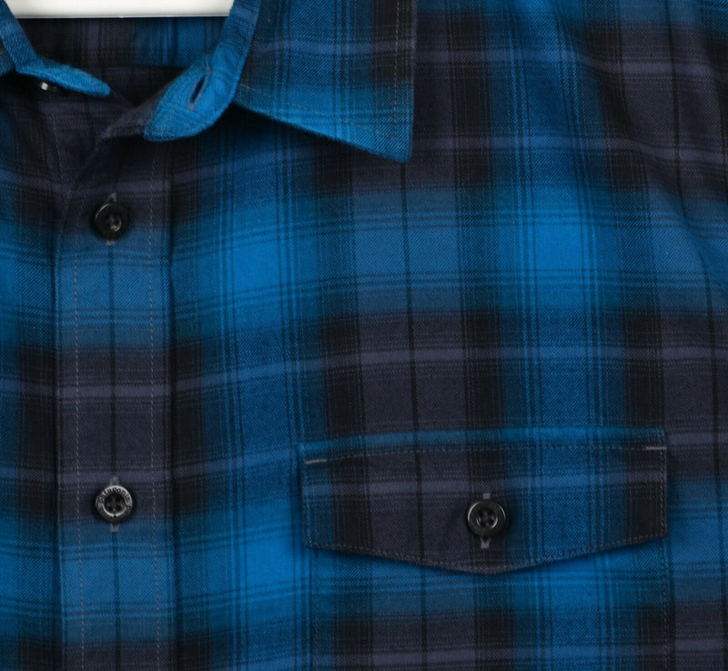 Patagonia Organic Cotton Men's XL Blue Black Plaid Buckshot Flannel Shirt