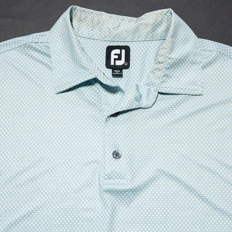 FootJoy Large Golf Shirt Mens Polo Light Blue Yellow Starburst Geometric Wicking