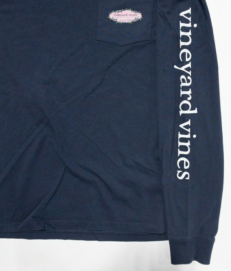 Vineyard Vines T-Shirt Men's Small Christmas Lights Surf Navy Blue L/S Pocket