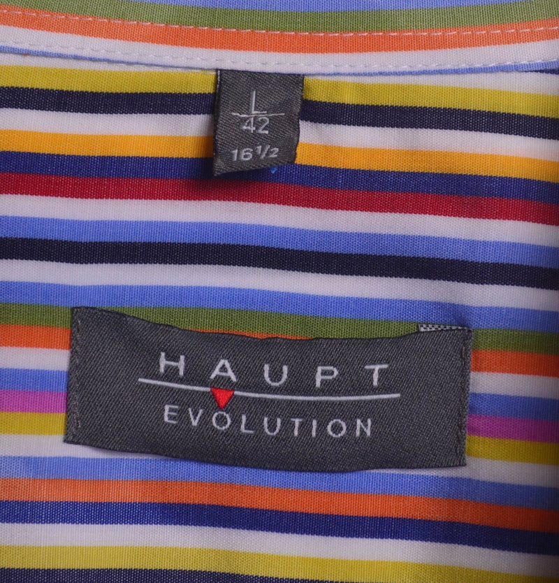 Haupt Evolution Men's 16.5/42 (L) Rainbow Multicolor Striped Button-Down Shirt