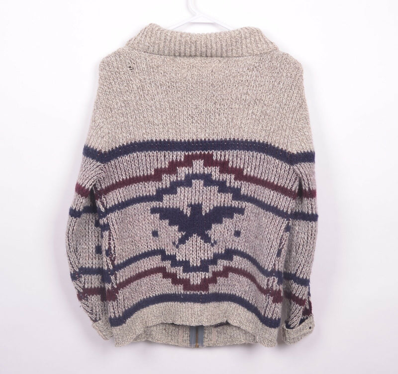 Vintage 80s Winona Knits Men's Medium Shawl Collar Eagle Aztec Wool Sweater