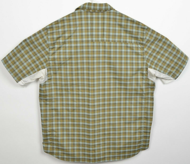 REI Men's Large Vented Polyester Wicking Green Check Hiking Outdoor Travel Shirt
