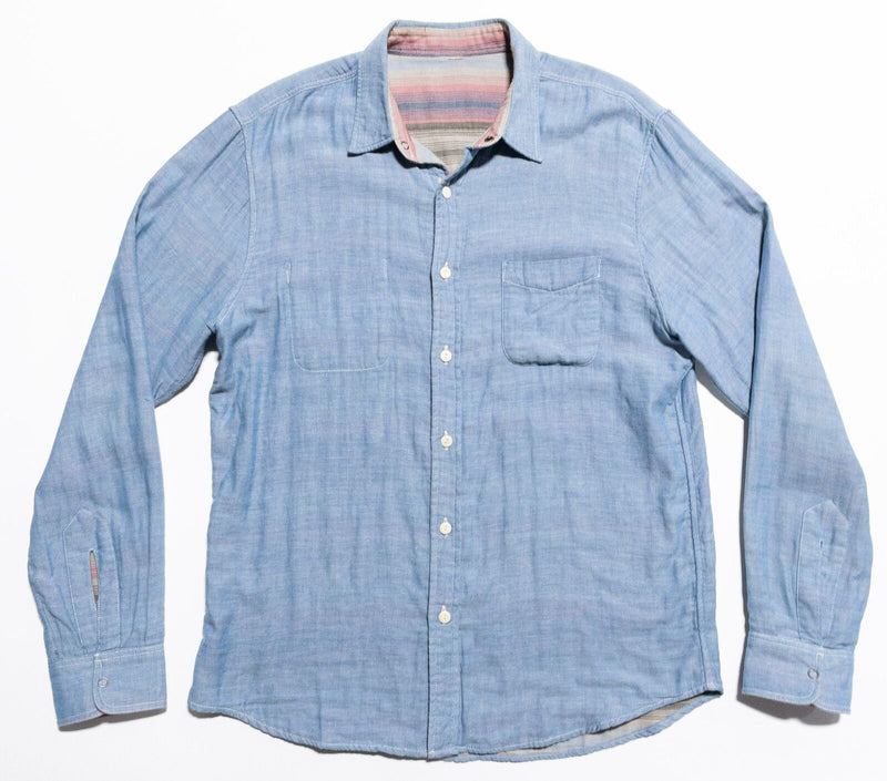 Faherty Reversible Shirt Men's Fits M/L Button-Up Striped Pink Solid Blue