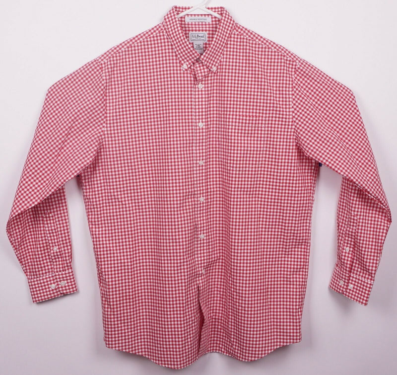 L.L. Bean Men's Large Wrinkle Resistant Red Gingham Check Button-Down Shirt