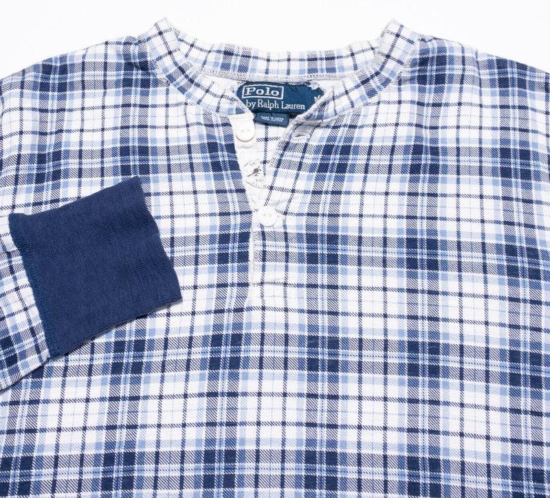 Polo Ralph Lauren Henley Shirt Men's Medium Vintage 90s Long Sleeve Plaid Blue