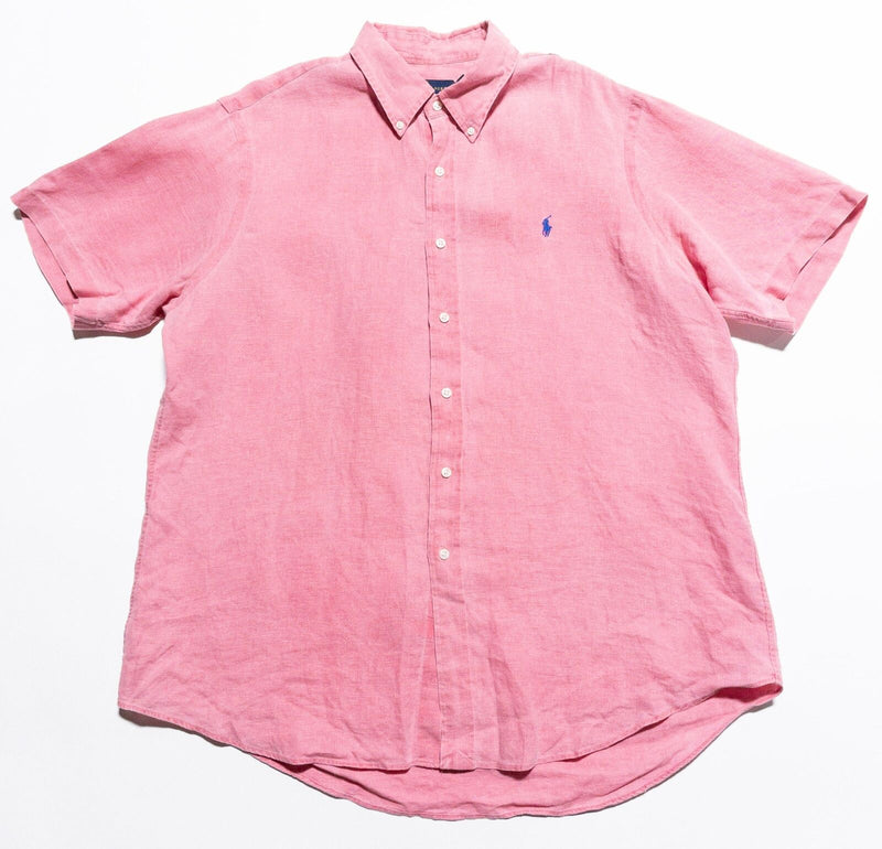 Polo Ralph Lauren Linen Shirt Men's XL Solid Pink Button-Down Vintage 90s