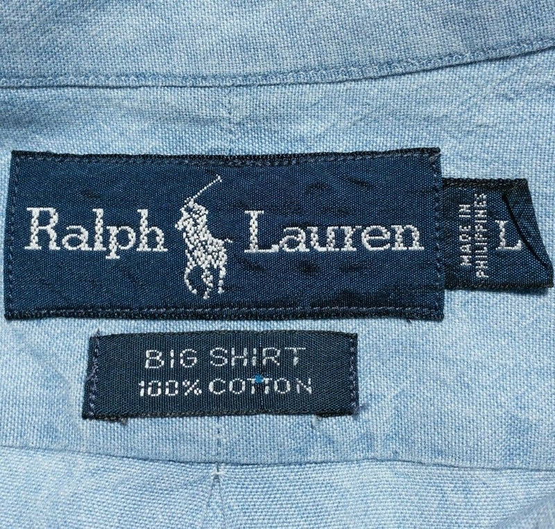 Polo Ralph Lauren Big Shirt Blue Chambray 90s Button-Down Shirt Men's Large