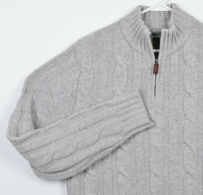Bonobos Men's Large Slim Fit 100% Lambswool Cable-Knit Gray 1/4 Zip Sweater