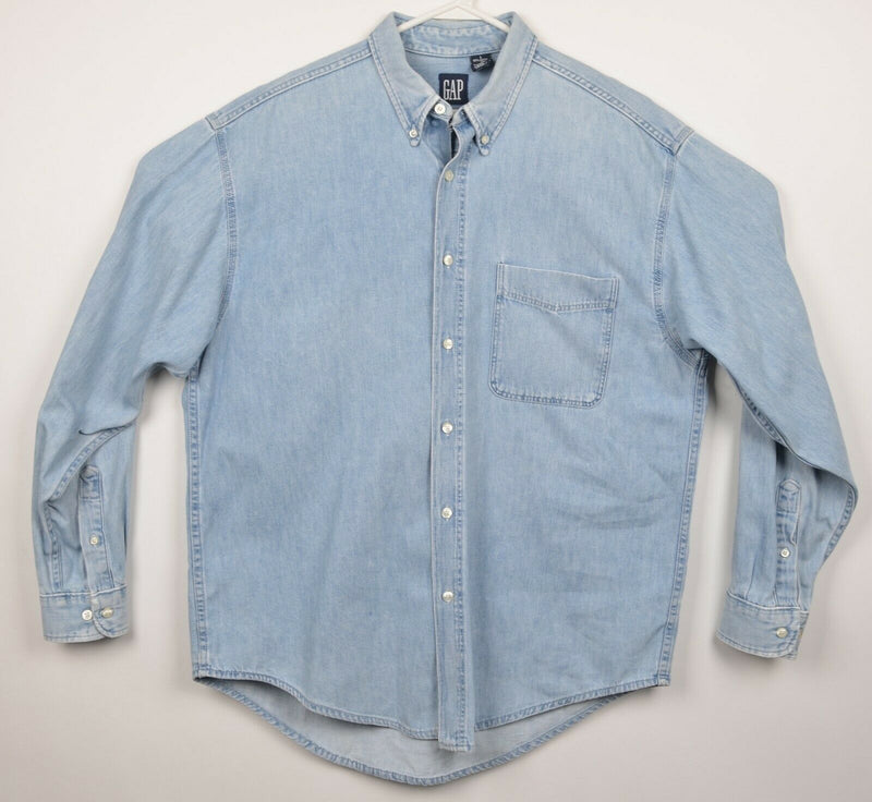 Vintage 90s GAP Men's Large Denim Blue Jean Faded USA Button-Down Shirt