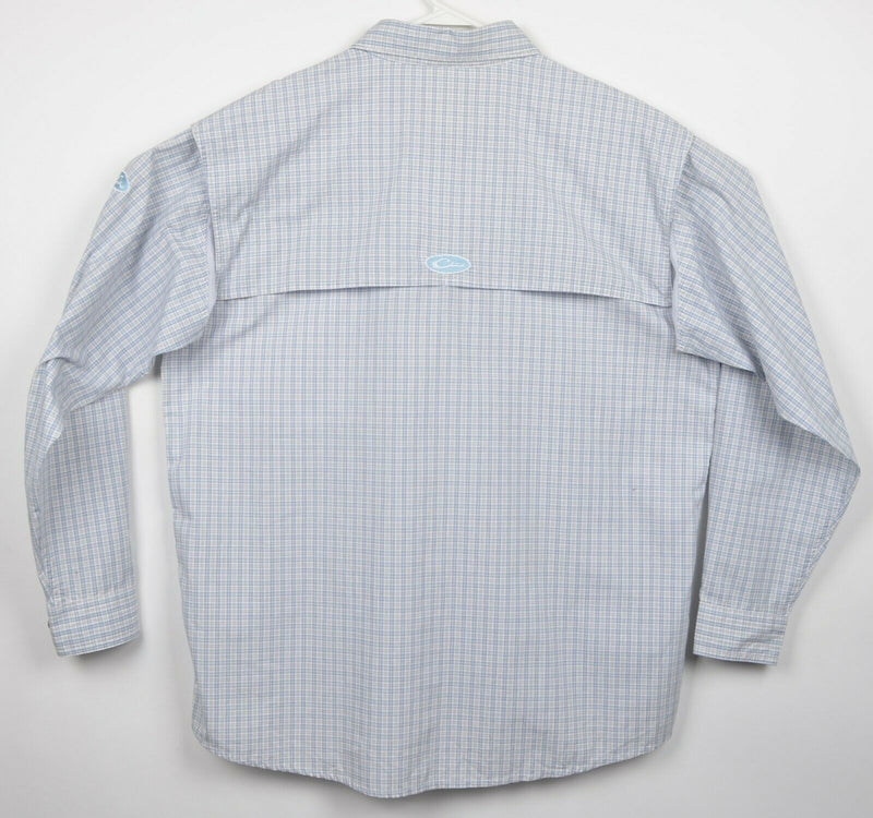 Drake Waterfowl Men's Large Vented Blue White Plaid Fishing Button-Down Shirt