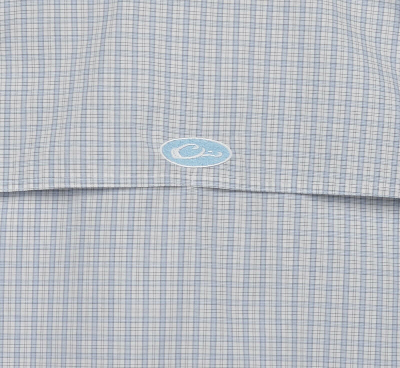 Drake Waterfowl Men's Large Vented Blue White Plaid Fishing Button-Down Shirt